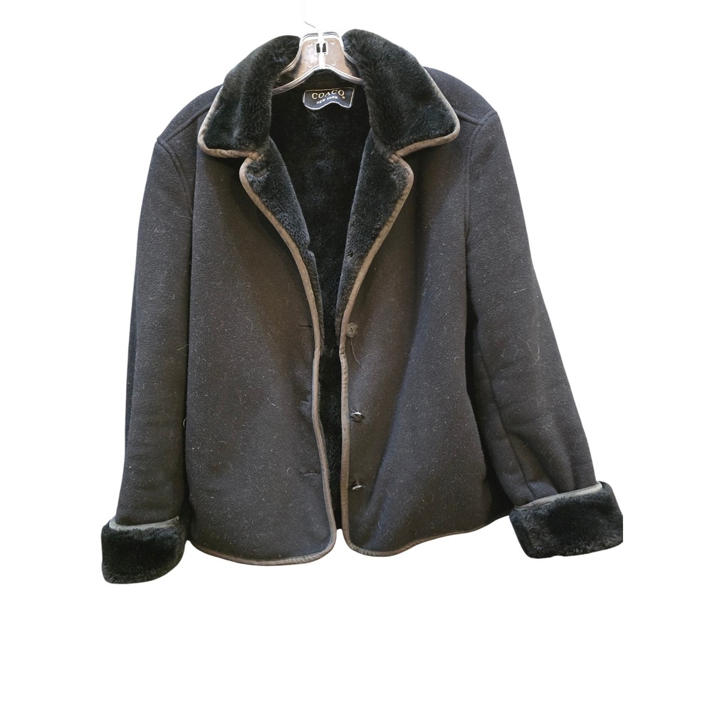 COACO New York Black Faux‎ Fur Trimmed Cozy Jacket Coat Women Size S